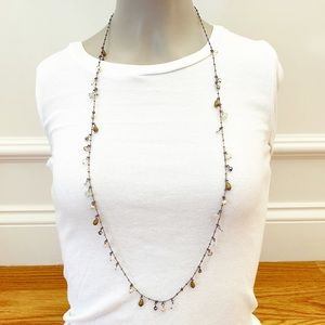 Vintage long boho gold & cream beaded necklace